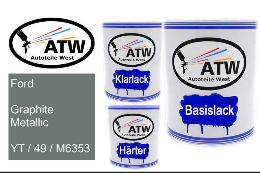 Ford, Graphite Metallic, YT / 49 / M6353: 1L Lackdose + 1L Klarlack + 500ml Härter - Set, von ATW Autoteile West.